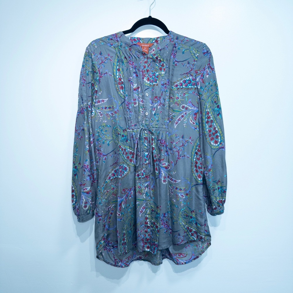 Sundance Gray Paisley Silk Tie Waist Tunic Medium